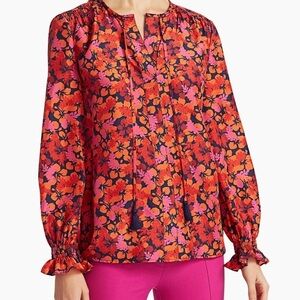 Derek Lam 10 Crosby Aria Floral Blouse Lightweight Tie Front Tassels Boho Sz 2